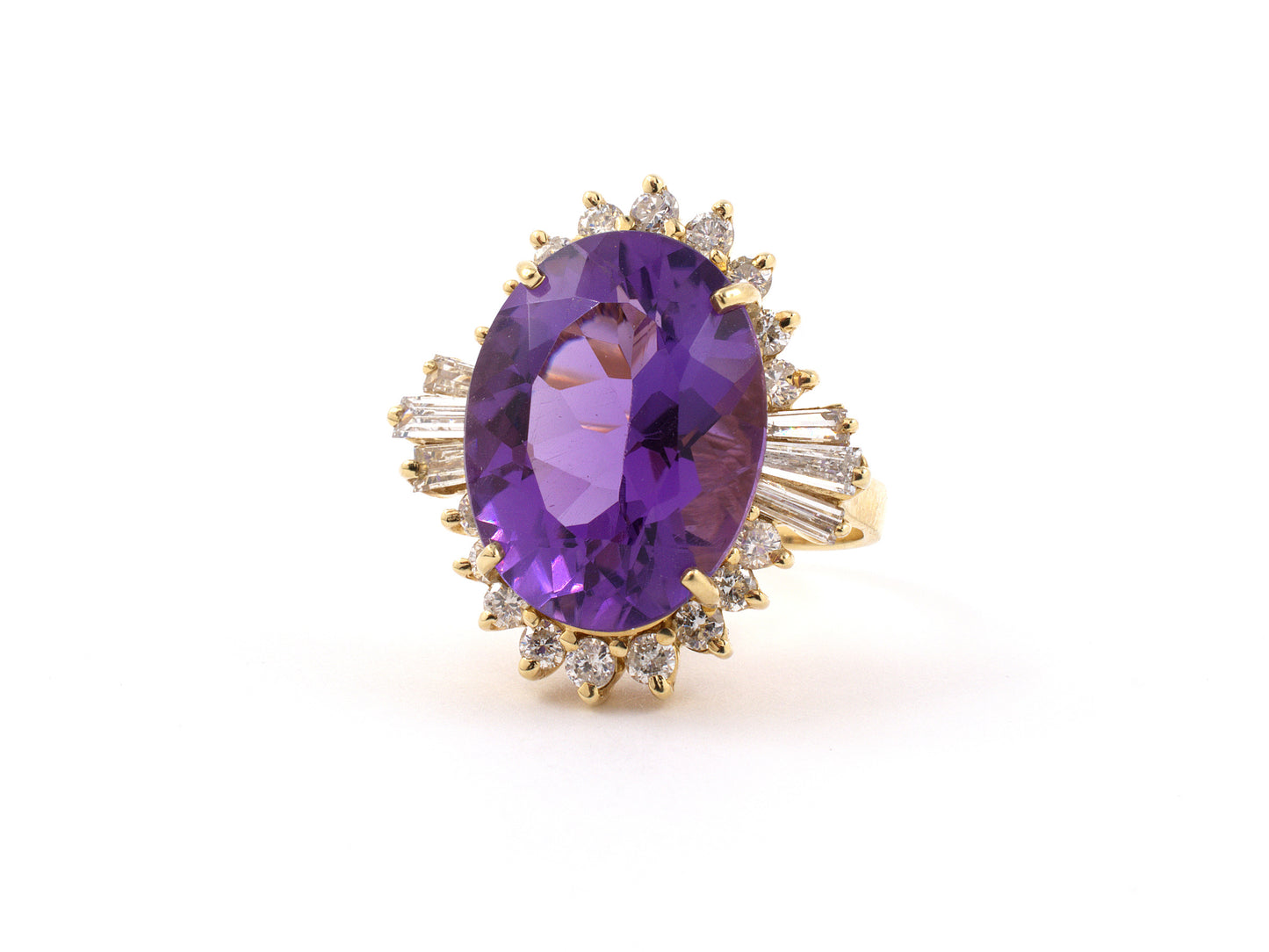 901647 - SOLD - Gold Amethyst Diamond Cluster Oval Dinner Ring