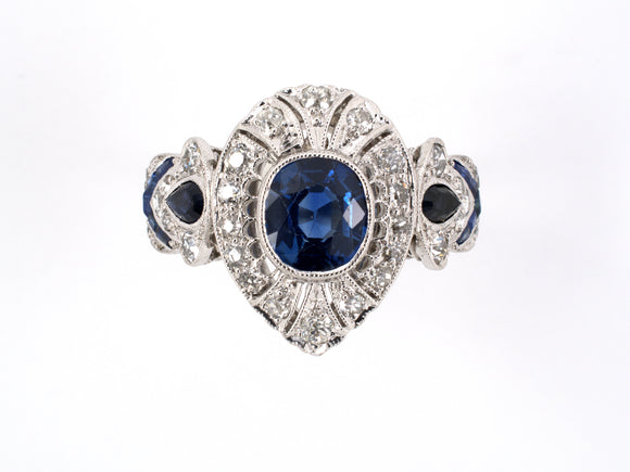 901661 - Art Deco Platinum AGL Sapphire Diamond Filigree Engagement Ring