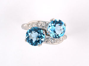 901673 - SOLD - Circa 1950 Platinum Topaz Diamond Twist Ring