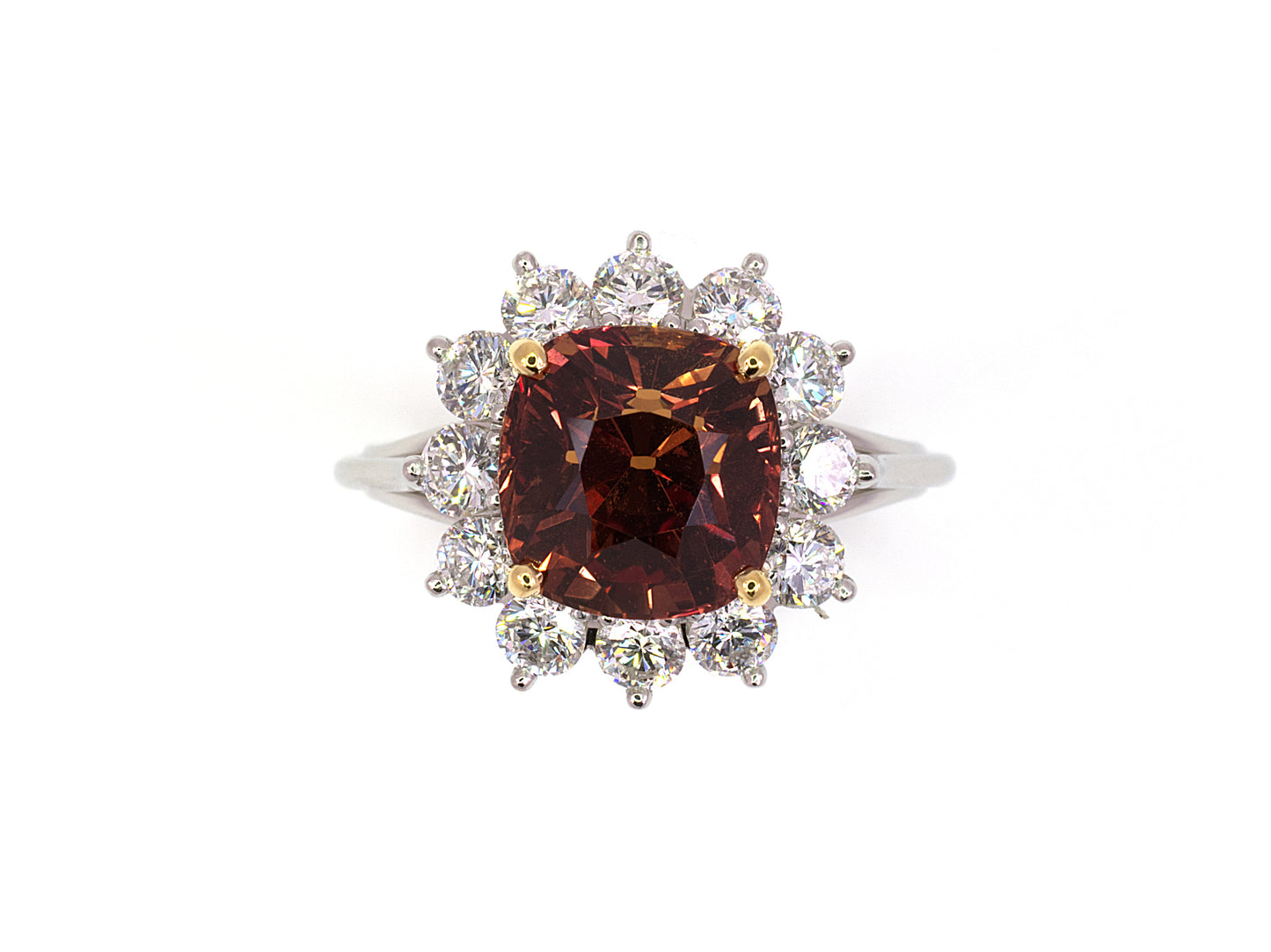 901675 - Platinum Gold AGL Orange Sapphire Diamond Cushion Ring