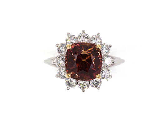 901675 - Platinum Gold AGL Orange Sapphire Diamond Cushion Ring