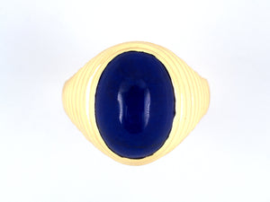 901681 - Gumps Gold Lapis Oval Corrugated Gents Ring