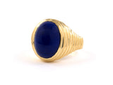 901681 - Gumps Gold Lapis Oval Corrugated Gents Ring