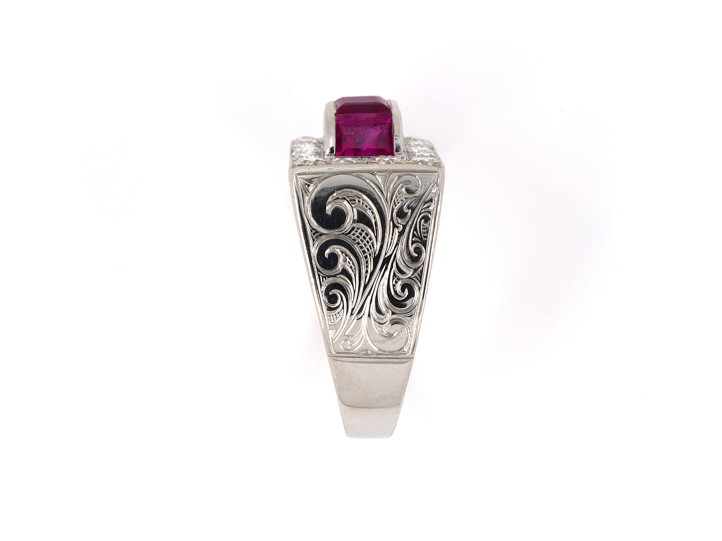 901706 - Circa 1936 Art Deco Black Starr & Frost Gorham Platinum Diamond Ruby Ring