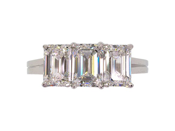 901710 - Platinum GIA Emerald Cut Diamond 3 Stone Ring