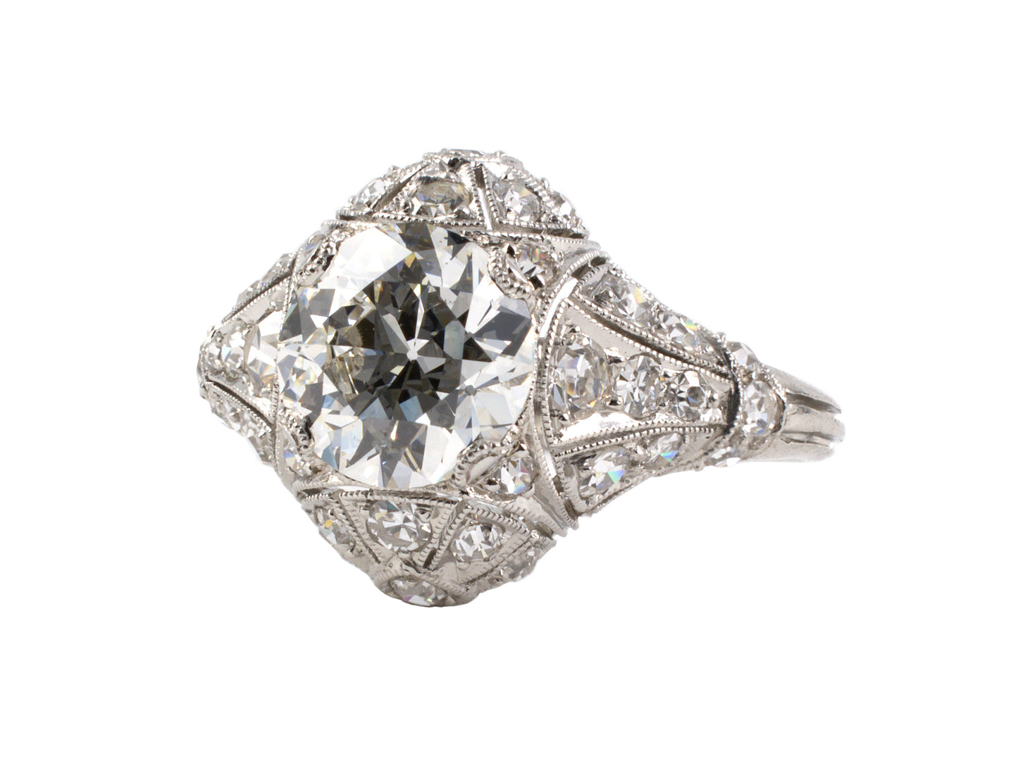 901713 - Art Deco Platinum GIA Diamond Engagement Ring