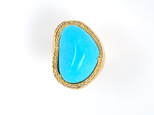 901717 - Lisht Gold Turquoise Diamond Heart Kidney Ring