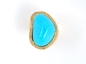 901717 - Lisht Gold Turquoise Diamond Heart Kidney Ring