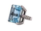 901726 - SOLD - Gold Aqua Diamond Dinner Ring