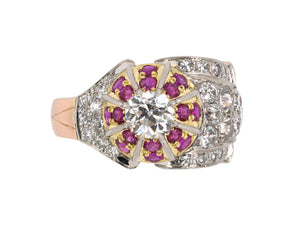 901771 - Retro Platinum Gold Diamond Ruby Ring