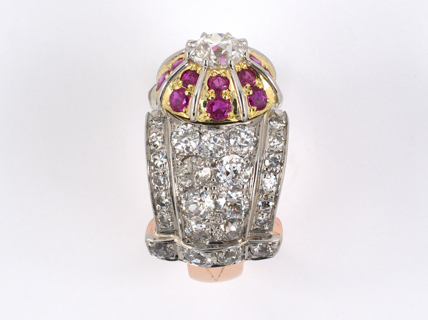 901771 - Retro Platinum Gold Diamond Ruby Ring