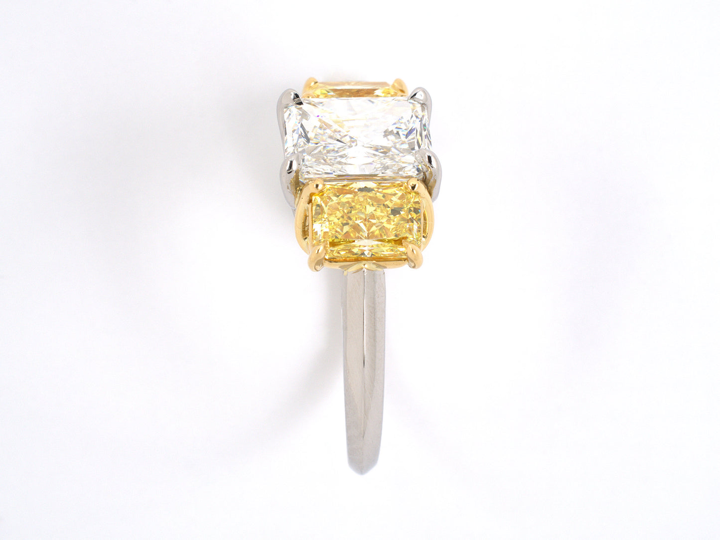 901778 - SOLD - Platinum Gold GIA Yellow Radiant Cut Diamond 3 Stone Ring