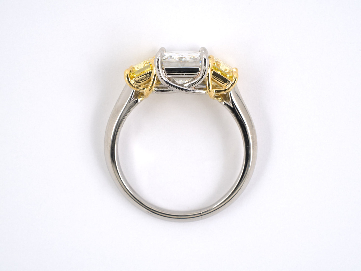 901778 - SOLD - Platinum Gold GIA Yellow Radiant Cut Diamond 3 Stone Ring