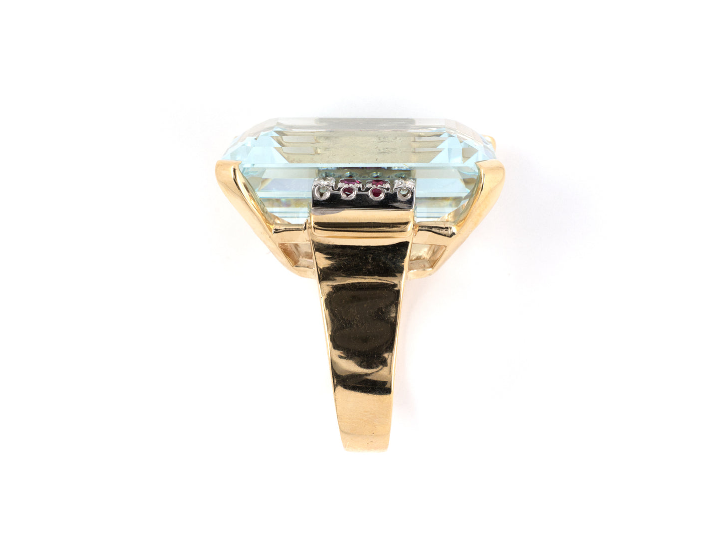 901798 - Retro Gold Aqua Diamond Ruby Cocktail Ring