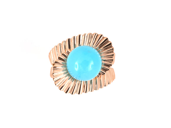 901800 - Retro Gold Turquoise Corrugated Swirl Ring