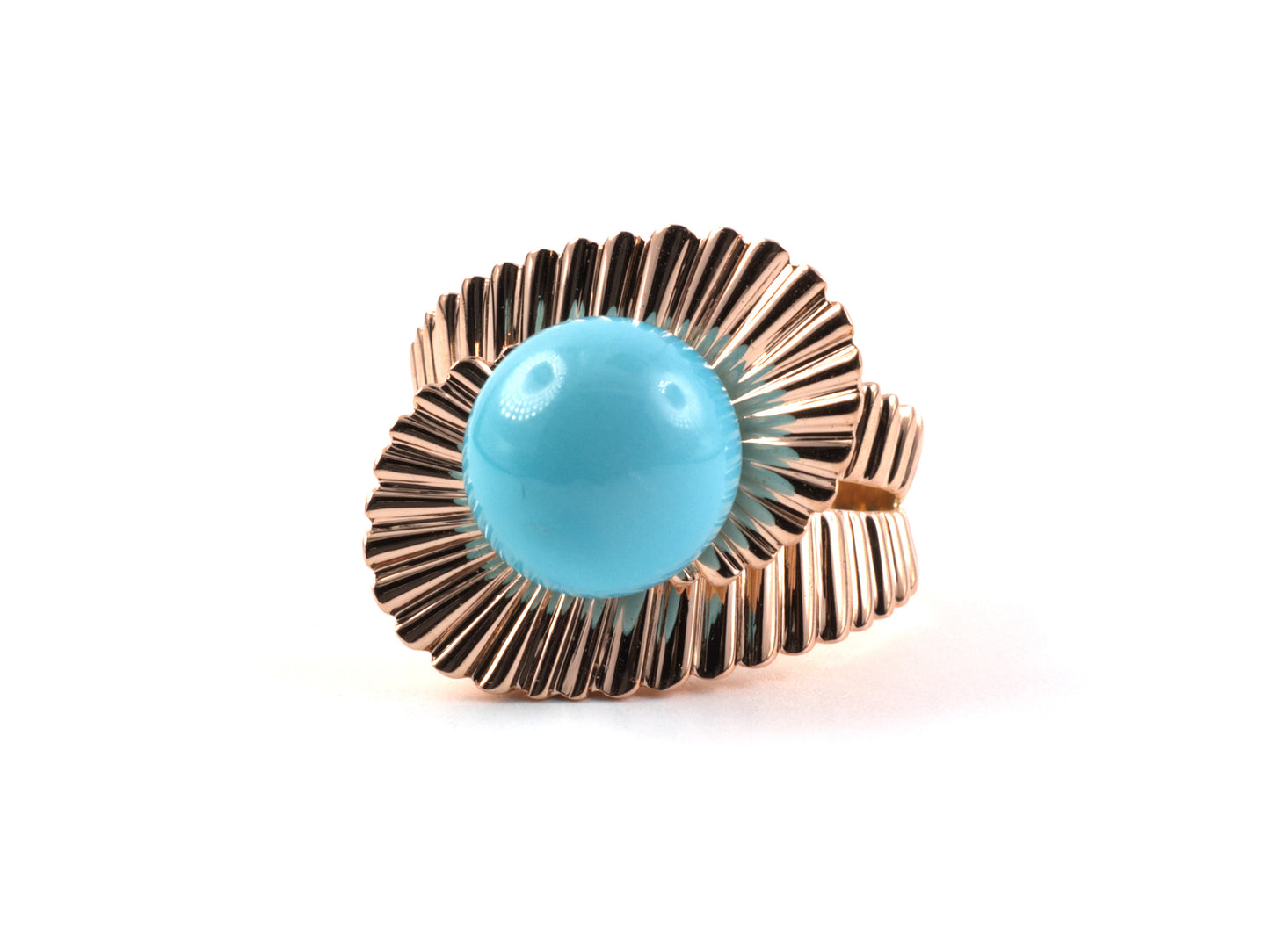 901800 - Retro Gold Turquoise Corrugated Swirl Ring