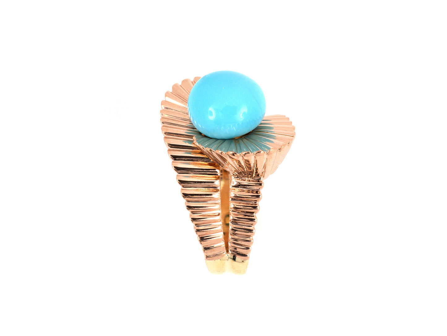 901800 - Retro Gold Turquoise Corrugated Swirl Ring