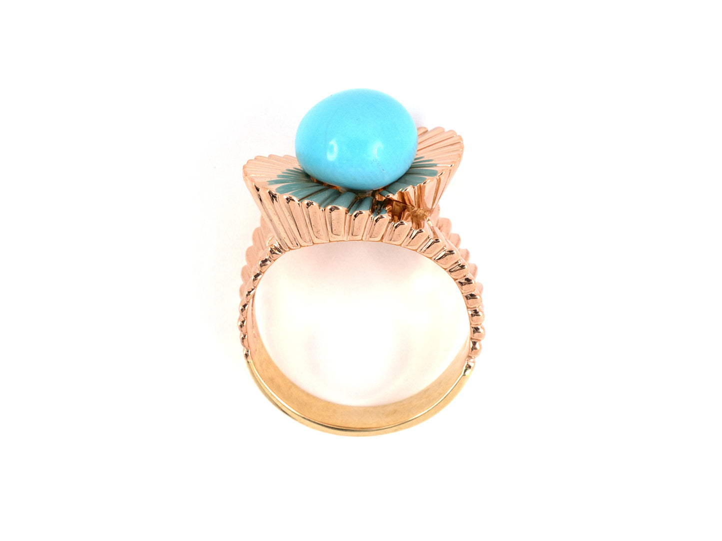 901800 - Retro Gold Turquoise Corrugated Swirl Ring