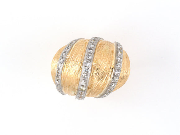 901808 - SOLD - Gold Diamond Carved 3 Row Domed Ring