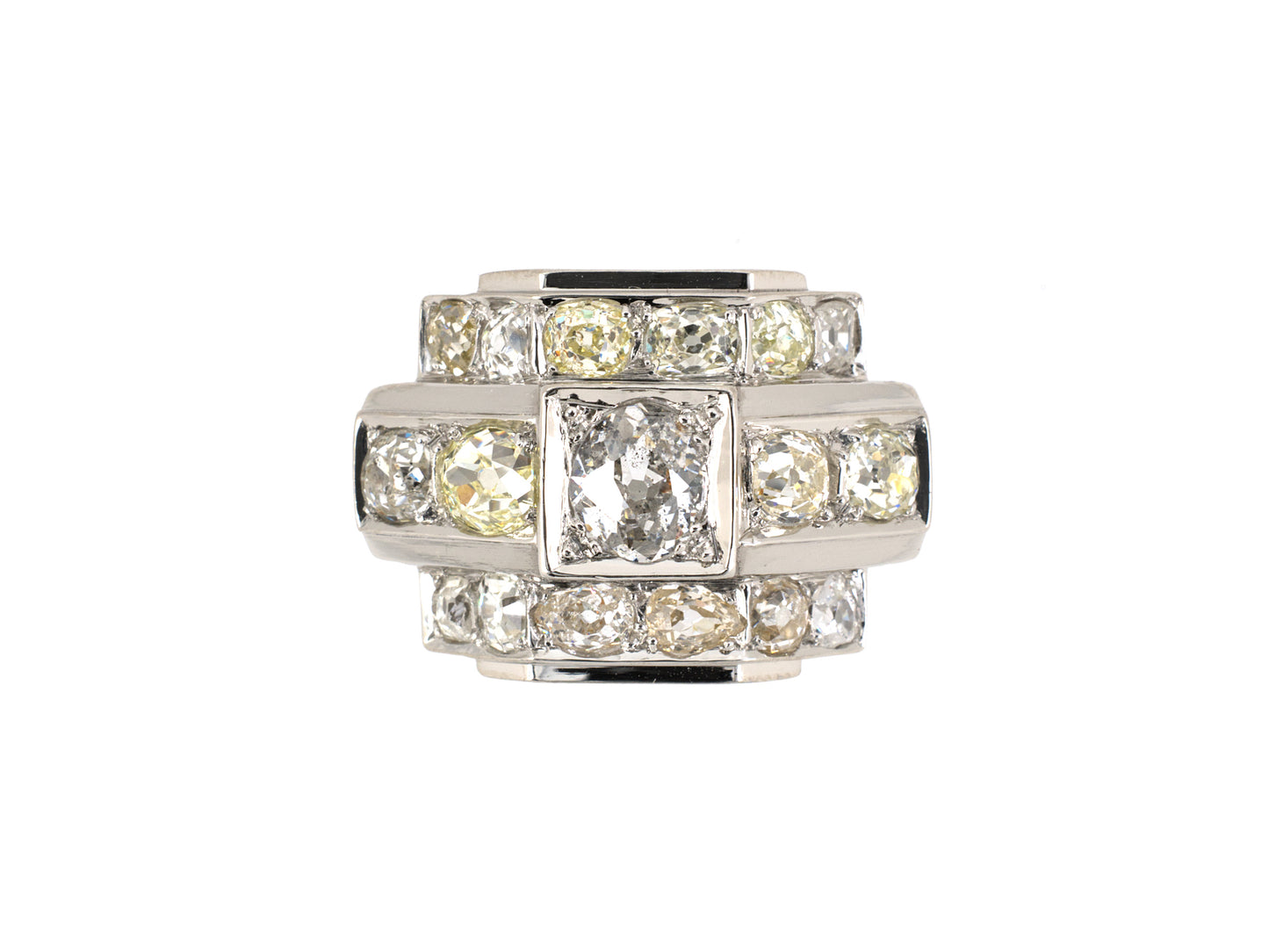 901812 - Retro Platinum Diamond 3 Row French Cocktail Ring