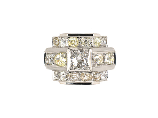 901812 - Retro Platinum Diamond 3 Row French Cocktail Ring