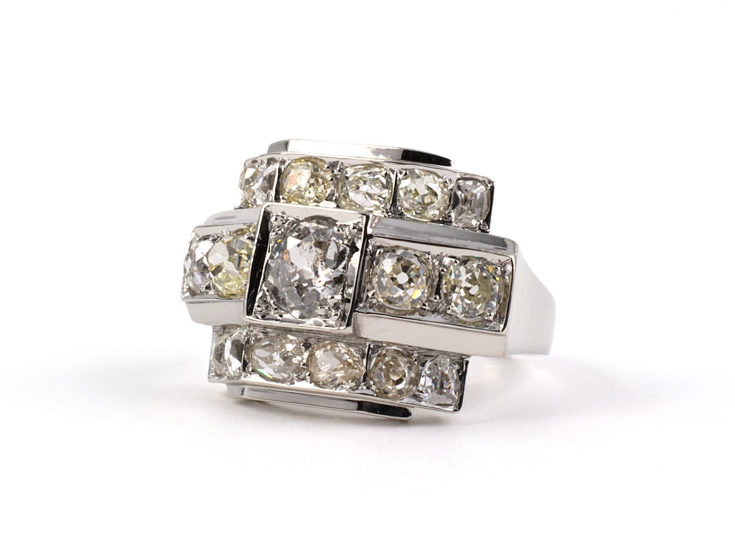 901812 - Retro Platinum Diamond 3 Row French Cocktail Ring