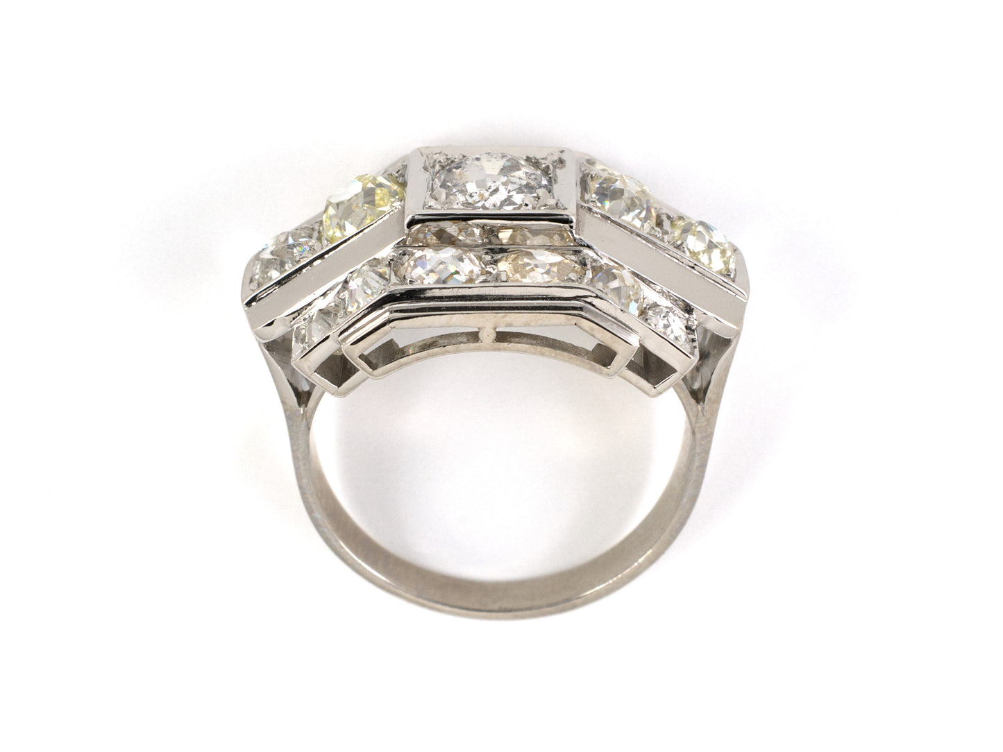 901812 - Retro Platinum Diamond 3 Row French Cocktail Ring