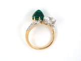 901813 - Victorian Platinum Gold AGL Sugarloaf Emerald GIA Diamond 2 Stone French Ring