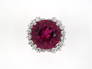 901818 - SOLD - Circa 1950 Platinum Rubellite Diamond Cluster Ring