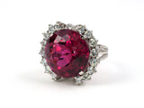 901818 - SOLD - Circa 1950 Platinum Rubellite Diamond Cluster Ring