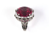 901818 - SOLD - Circa 1950 Platinum Rubellite Diamond Cluster Ring