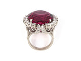 901818 - SOLD - Circa 1950 Platinum Rubellite Diamond Cluster Ring