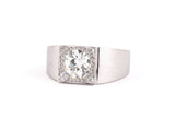 901819 - SOLD - Circa 1950 Platinum White Gold Diamond Satin Finish Ring