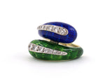 901829 - Gold Diamond Blue Green Enamel By Pass Ring