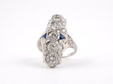 901830 - SOLD - Gold Diamond Synthetic Sapphire Carved 5 Stone Dinner Ring