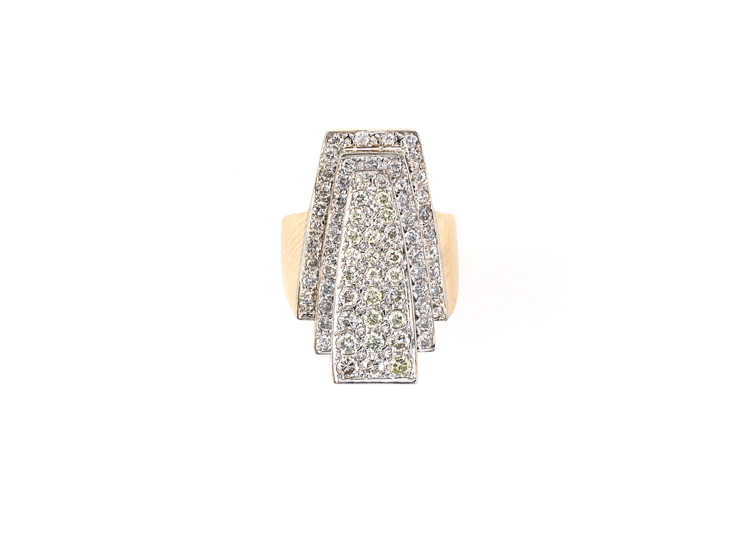 901835 - SOLD - Circa 1950s Gold Diamond  Geometric Tiered Dinner Ring
