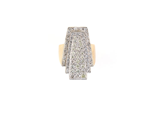 901835 - SOLD - Circa 1950s Gold Diamond  Geometric Tiered Dinner Ring