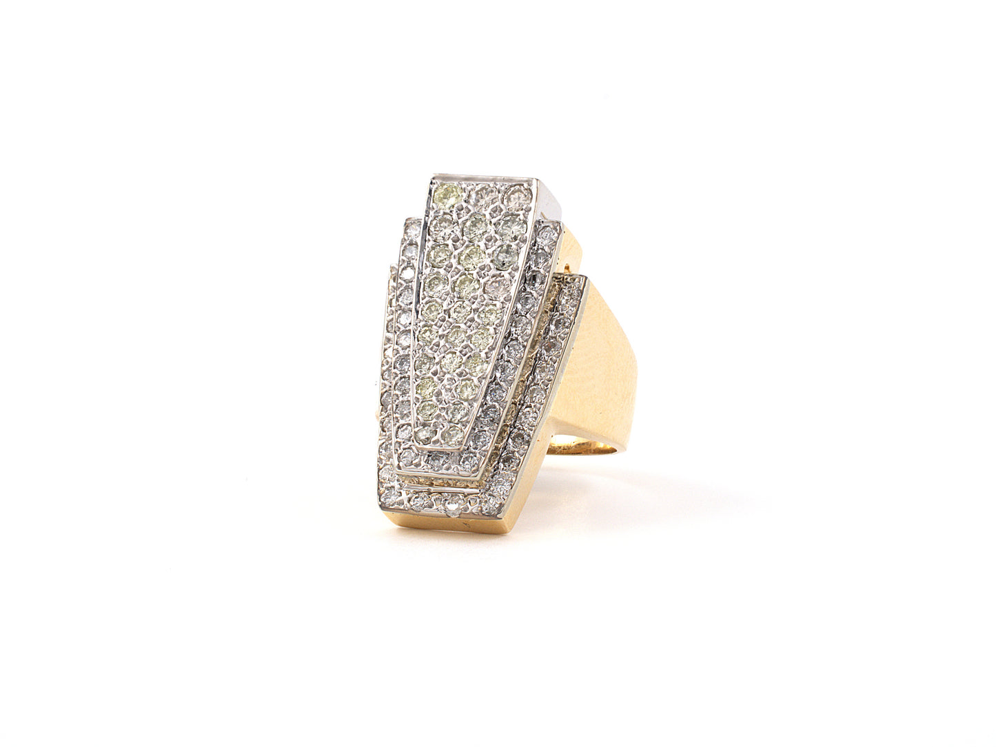 901835 - SOLD - Circa 1950s Gold Diamond  Geometric Tiered Dinner Ring