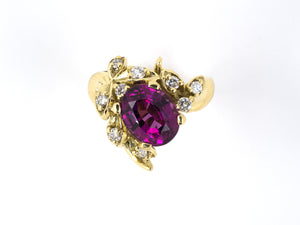 901836 - SOLD - Gold Pink Garnet Diamond Swirl Cluster Ring