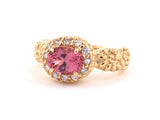 901845 - SOLD - Gold Pink Spinel Diamond Cluster Carved Ring