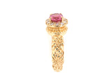 901845 - SOLD - Gold Pink Spinel Diamond Cluster Carved Ring