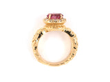 901845 - SOLD - Gold Pink Spinel Diamond Cluster Carved Ring