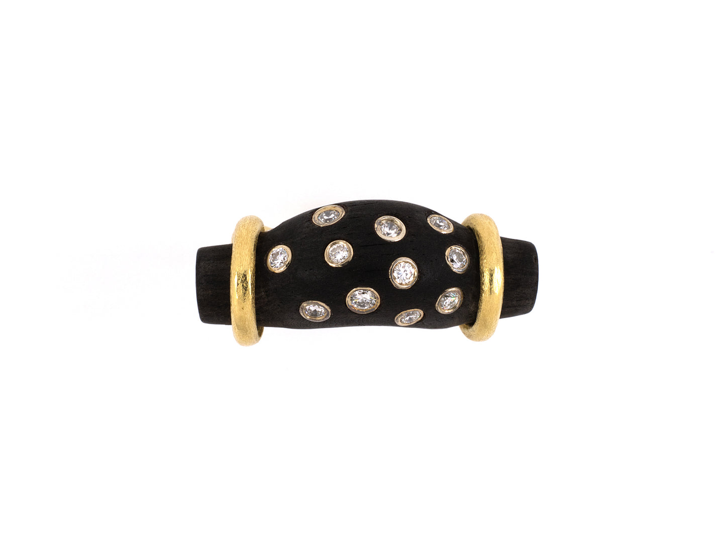 901847 - SOLD - Circa 1970s Gold Diamond Curved Wood Twist Ring