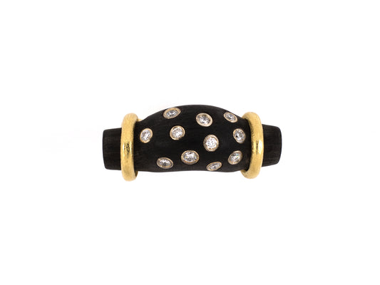 901847 - SOLD - Circa 1970s Gold Diamond Curved Wood Twist Ring