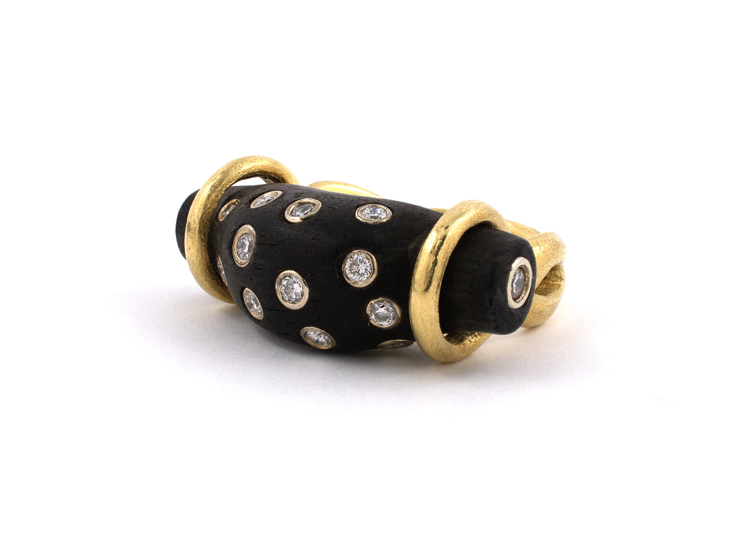 901847 - SOLD - Circa 1970s Gold Diamond Curved Wood Twist Ring