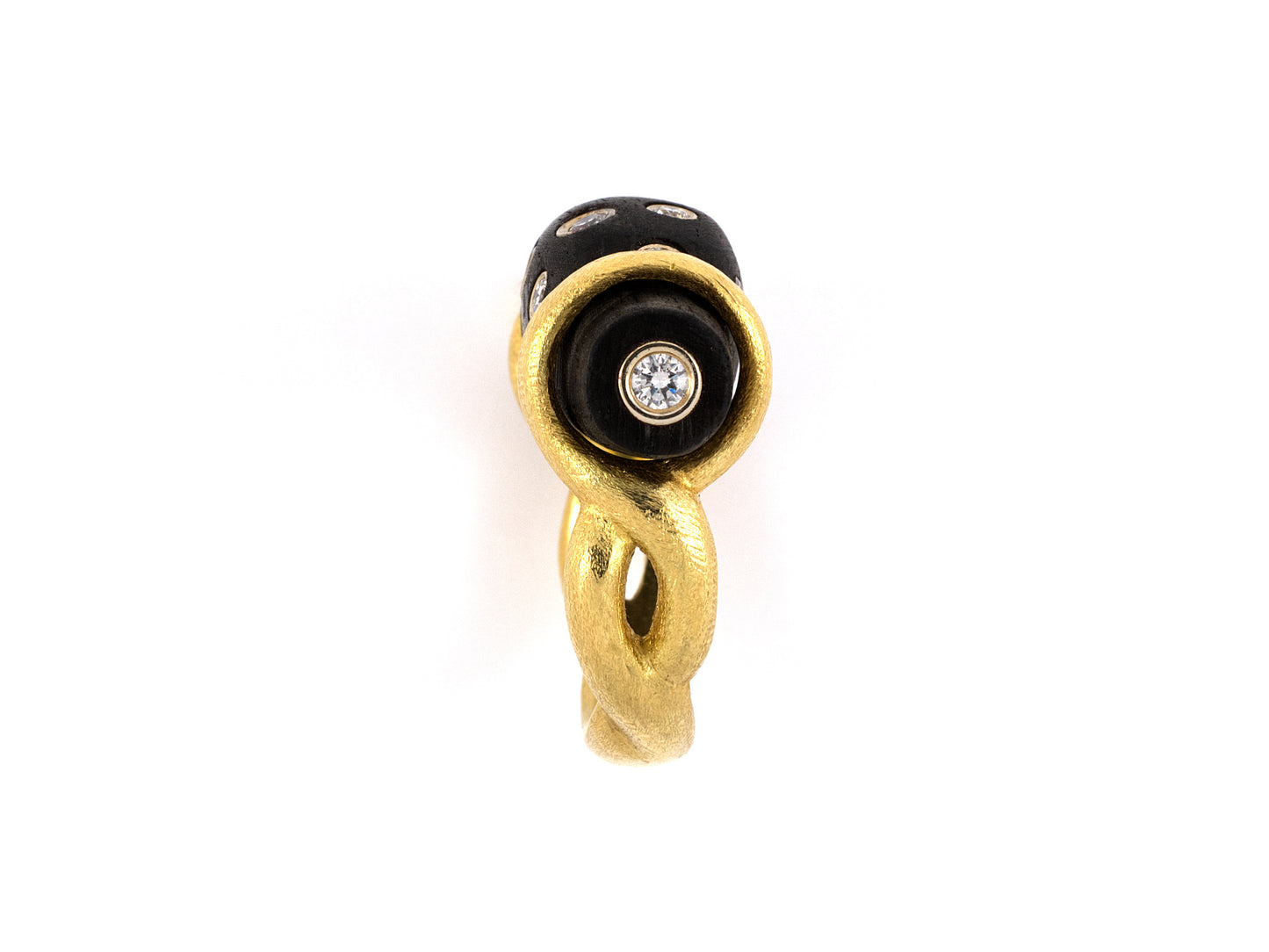 901847 - SOLD - Circa 1970s Gold Diamond Curved Wood Twist Ring