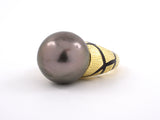 901849 - Dorota Gold South Sea Tahitian Black Pearl Enamel Carved Sabi Ring