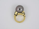 901849 - Dorota Gold South Sea Tahitian Black Pearl Enamel Carved Sabi Ring