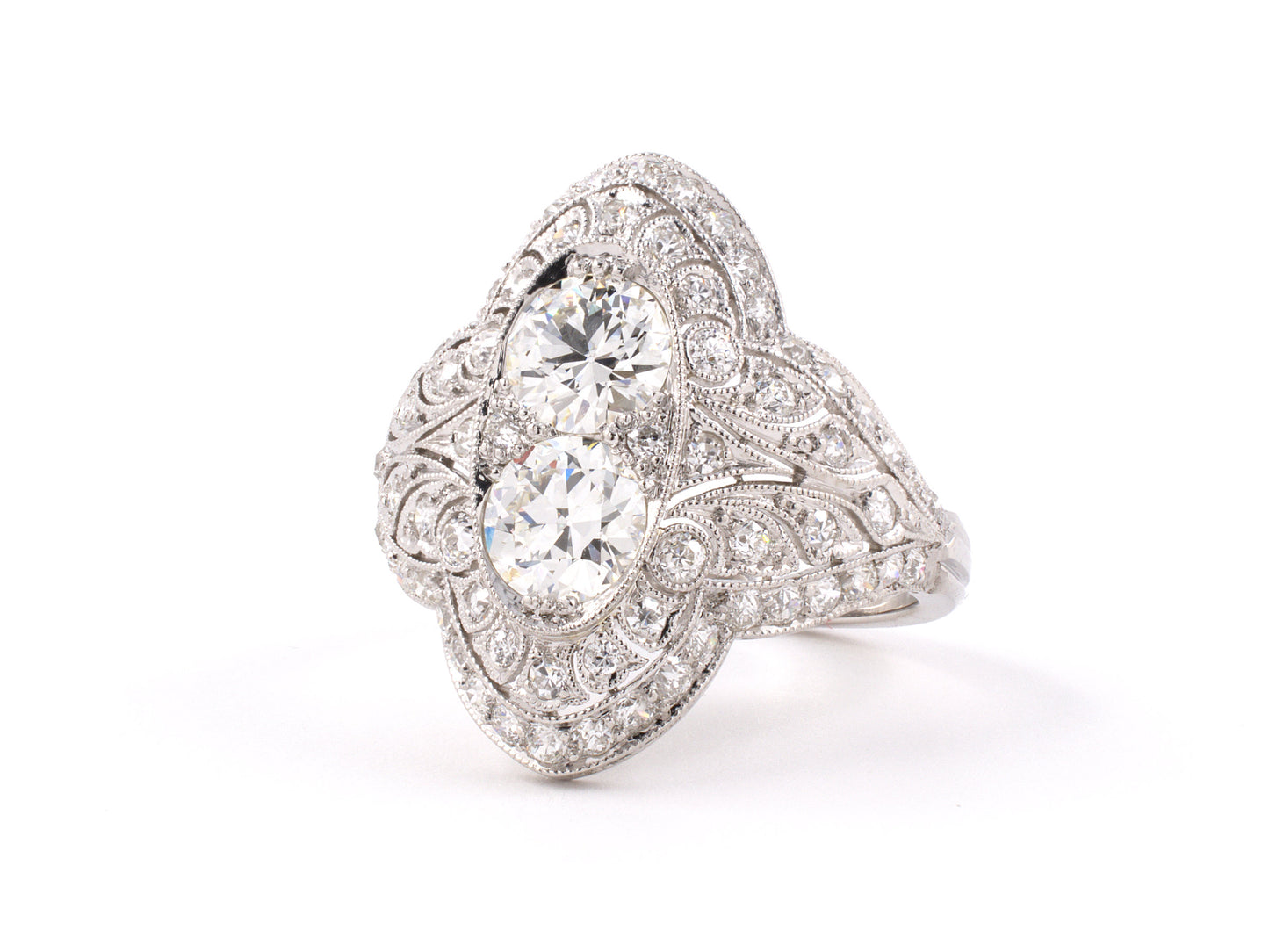 901870 - Edwardian Platinum Diamond 2-Stone Dinner Ring