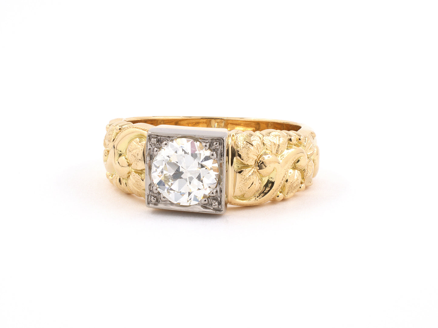 901871 - SOLD - Jabel Gold Diamond Solitaire Carved Gents Ring